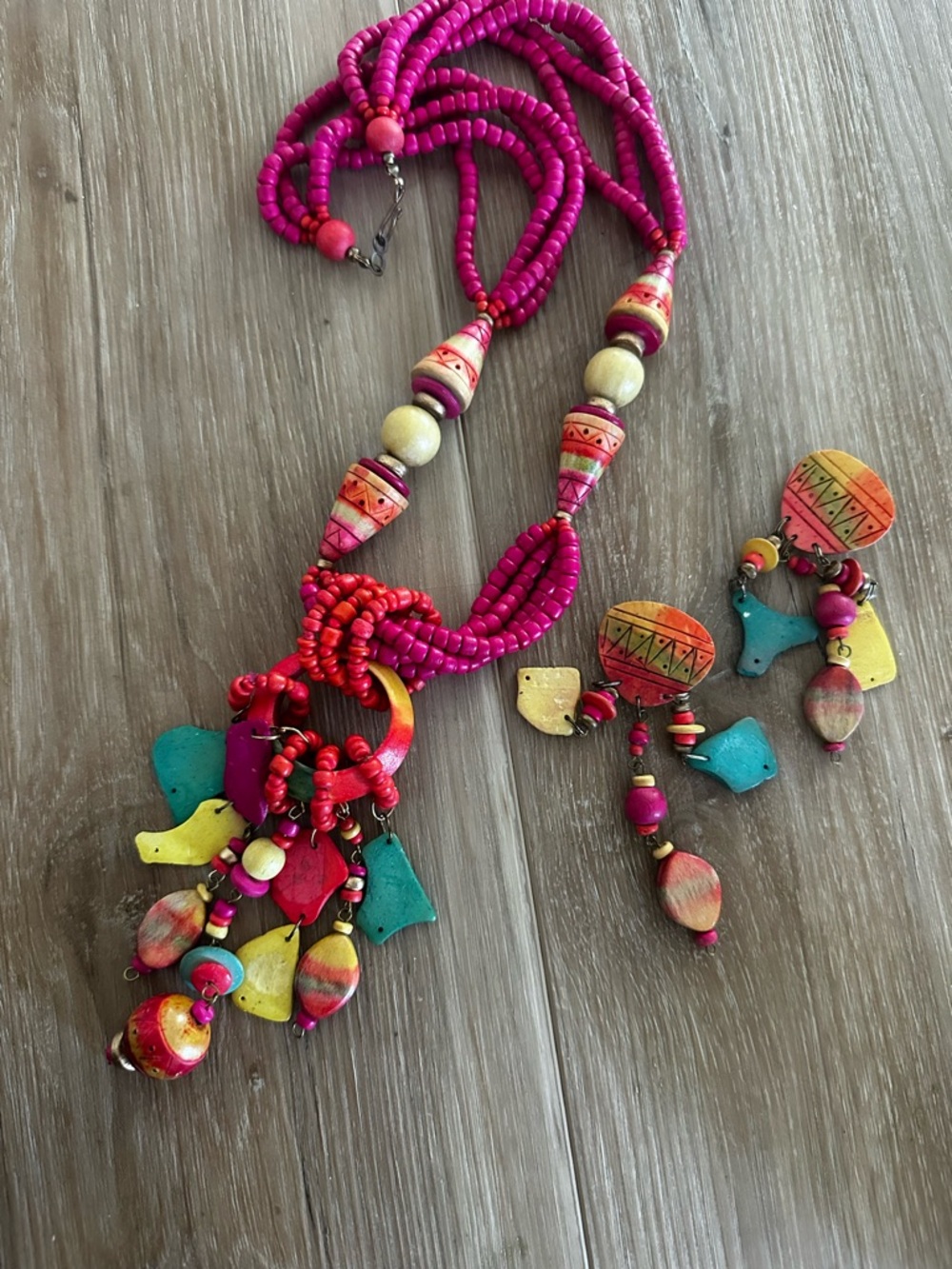 Bohemian/Tribal Colorful Wooden Beaded Necklace/Earrings